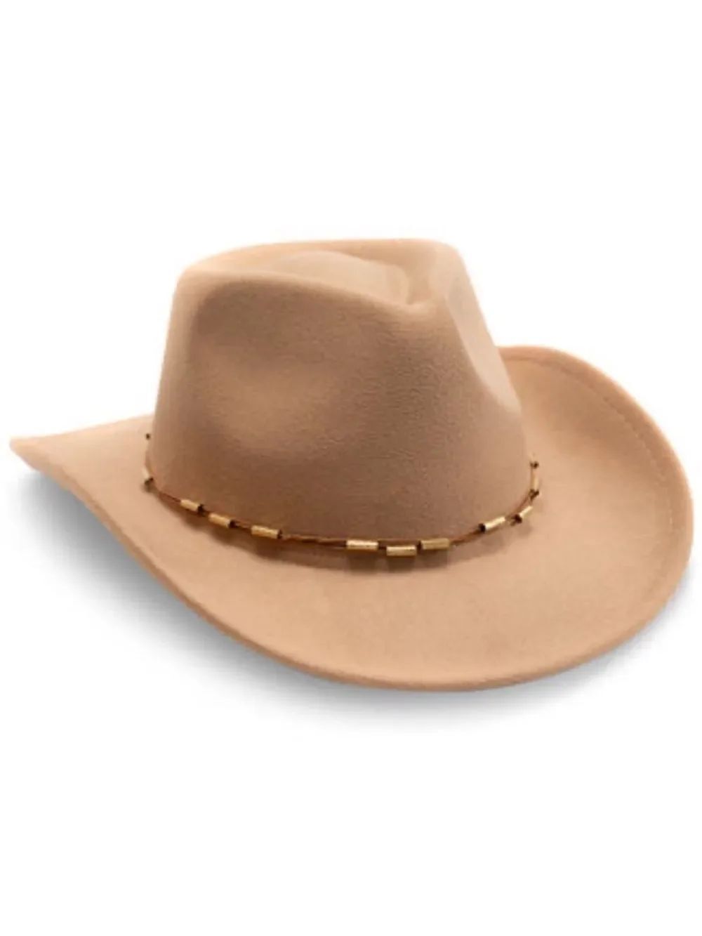 Vince Camuto OS Camel Brown Cowboy Hat with Beaded Trim Detail